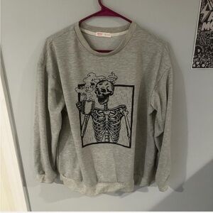 ROMWE Gray Crewneck Skeleton Graphic Sweatshirt